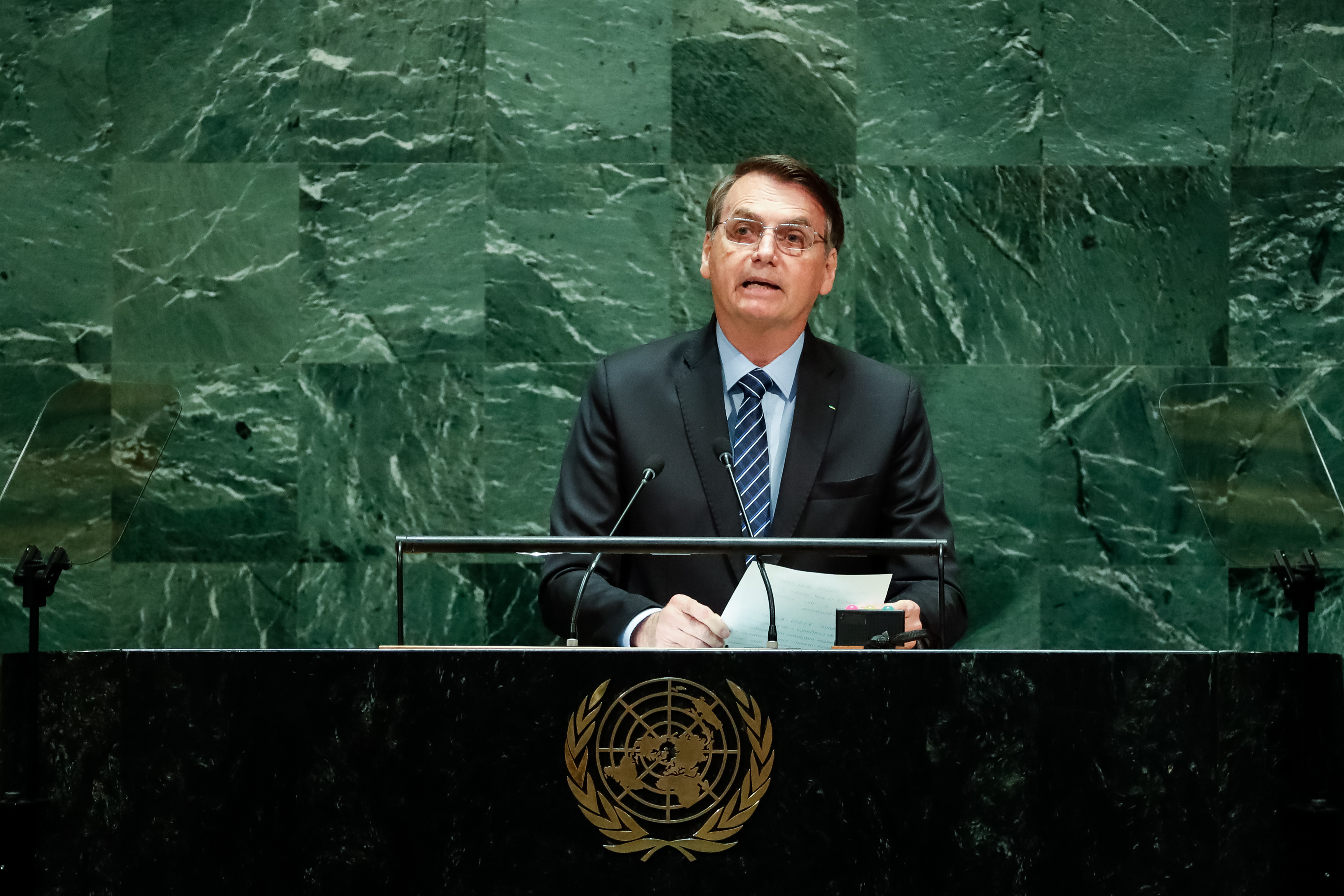 Presidente da República, Jair Bolsonaro, discursa durante a abertura do Debate Geral da Assembleia Geral das Nações Unidas (AGNU)