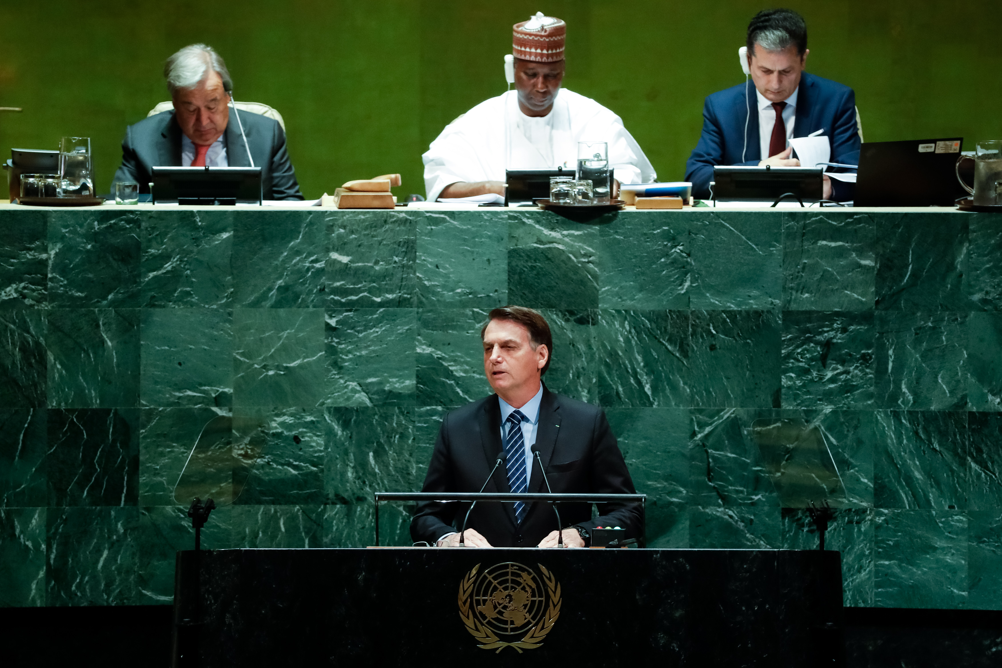 Presidente da República, Jair Bolsonaro, discursa durante a abertura do Debate Geral da Assembleia Geral das Nações Unidas (AGNU)