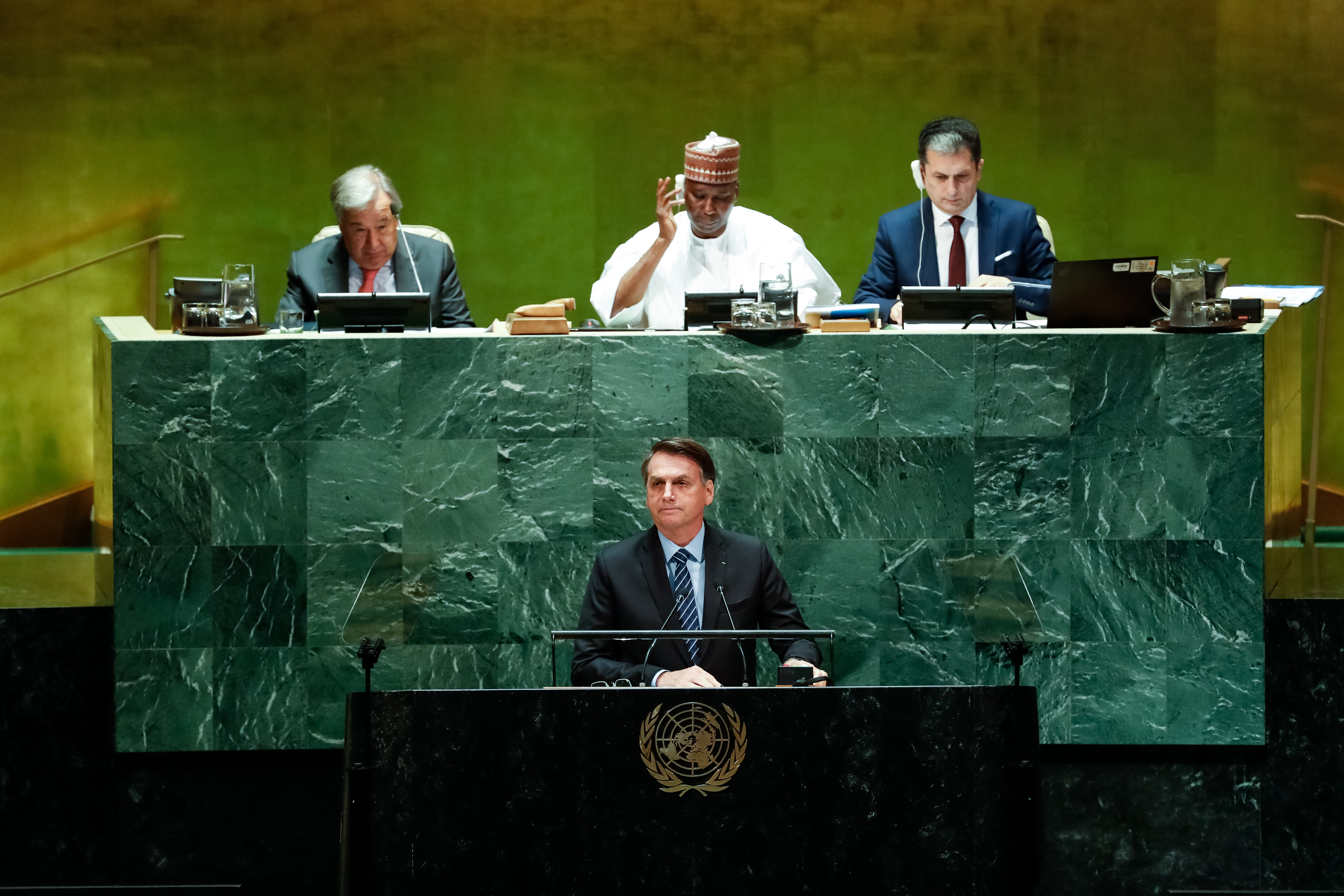 Presidente da República, Jair Bolsonaro, discursa durante a abertura do Debate Geral da Assembleia Geral das Nações Unidas (AGNU)