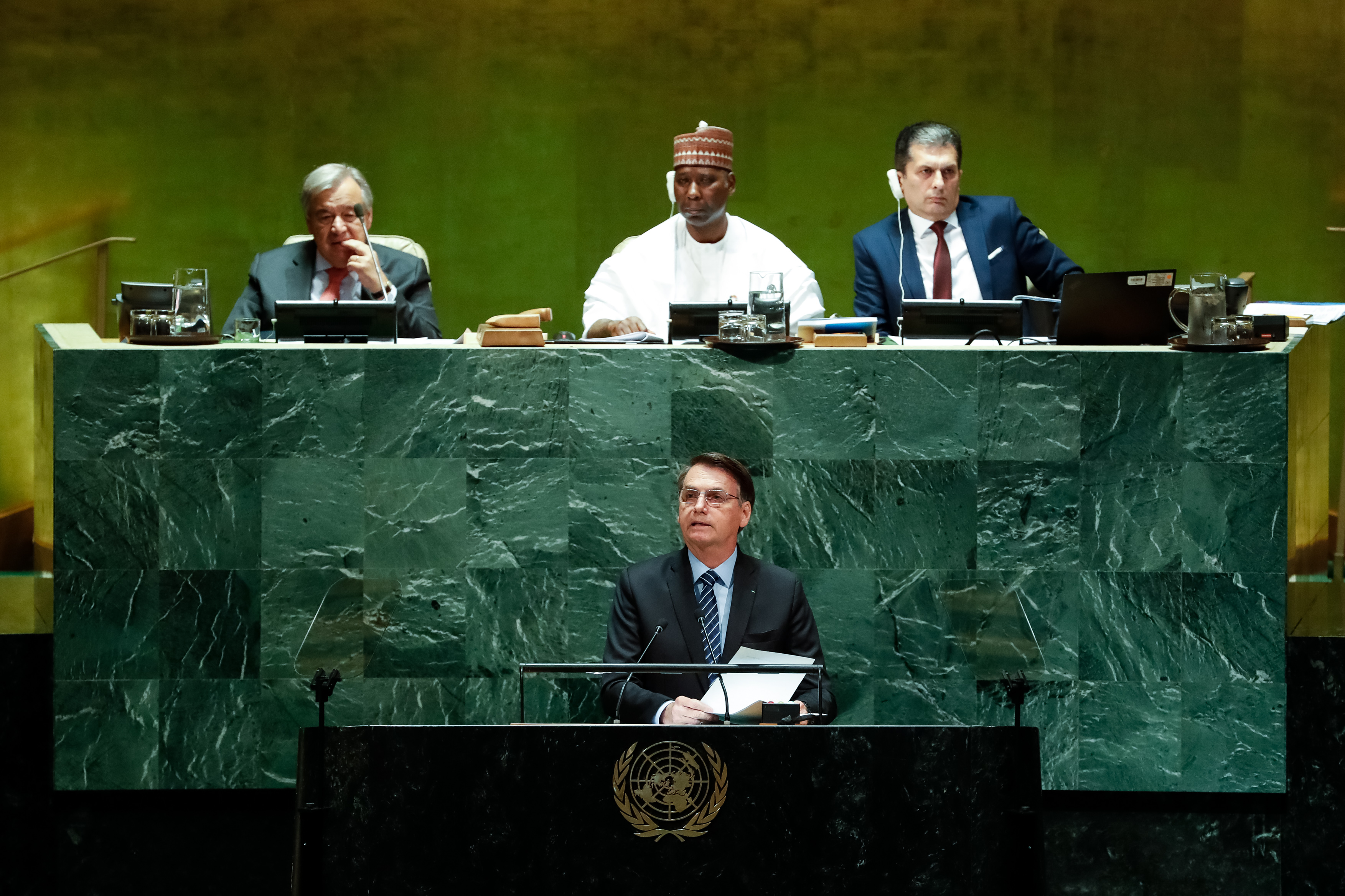 Presidente da República, Jair Bolsonaro, discursa durante a abertura do Debate Geral da Assembleia Geral das Nações Unidas (AGNU)