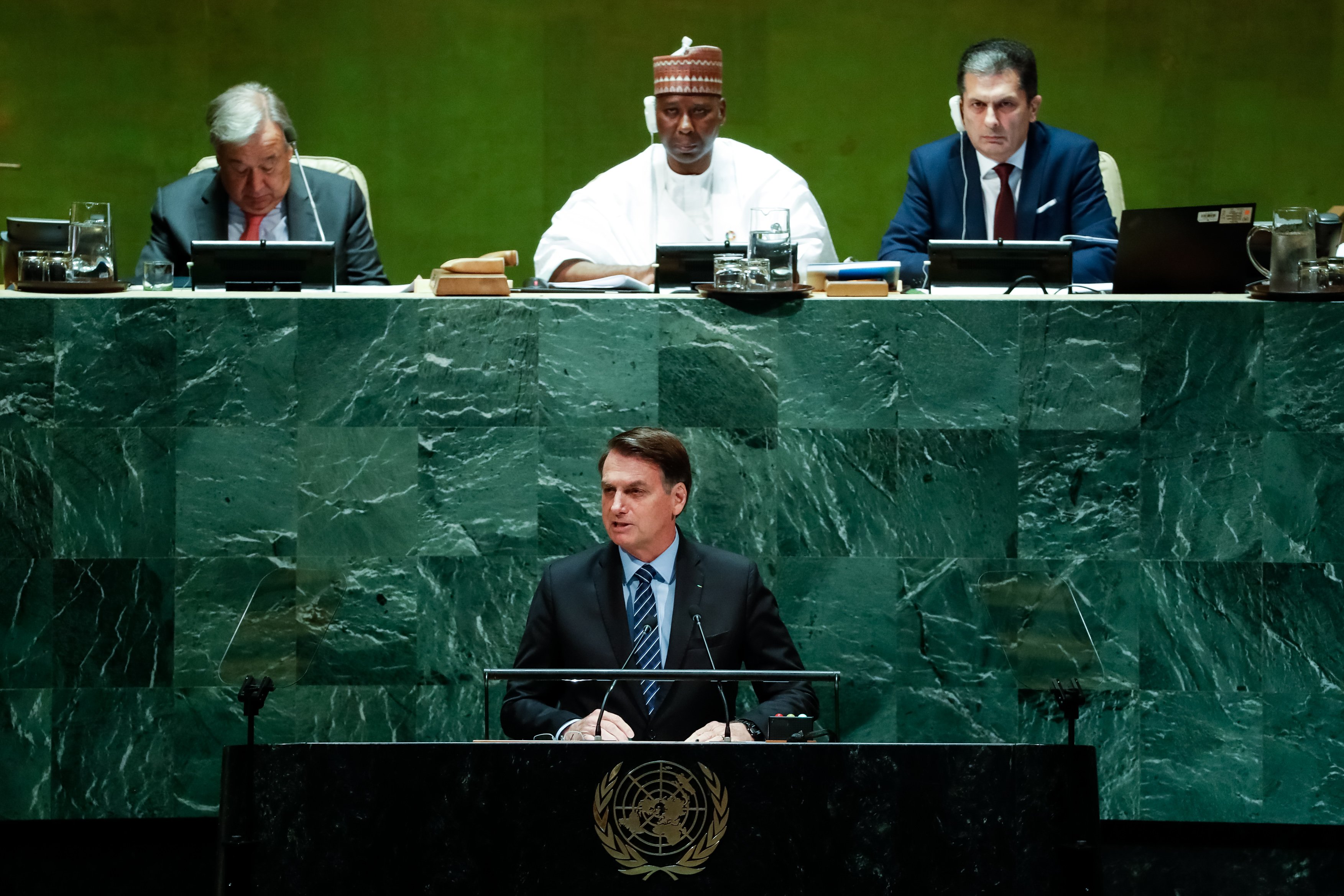 Presidente da República, Jair Bolsonaro, discursa durante a abertura do Debate Geral da Assembleia Geral das Nações Unidas (AGNU)