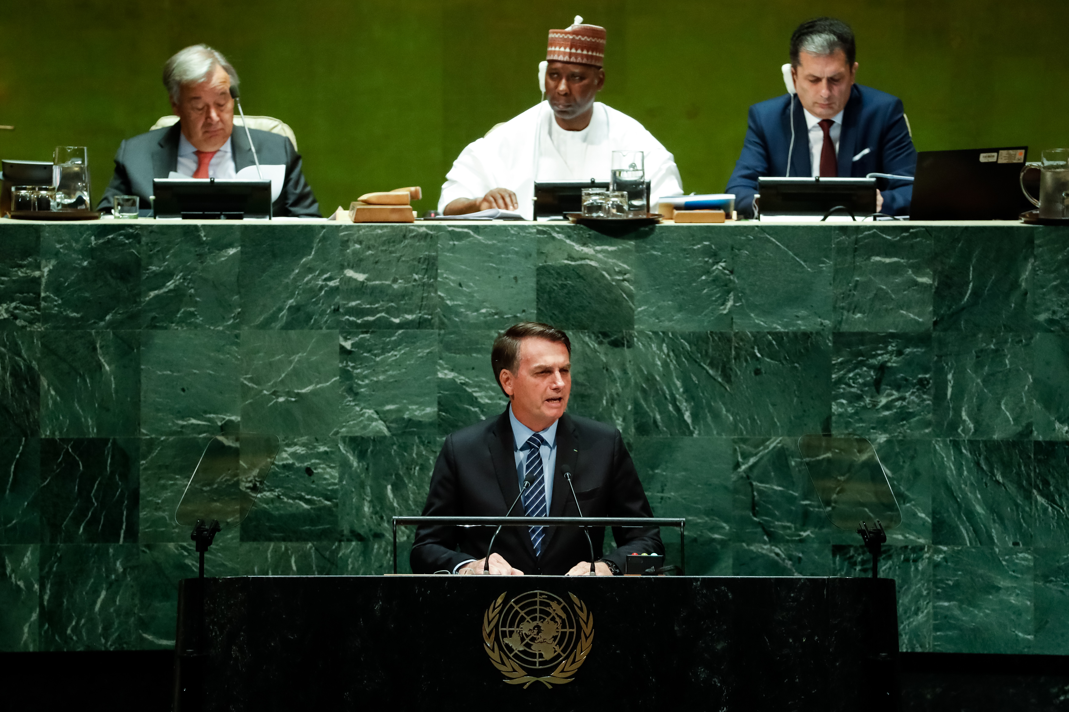Presidente da República, Jair Bolsonaro, discursa durante a abertura do Debate Geral da Assembleia Geral das Nações Unidas (AGNU)