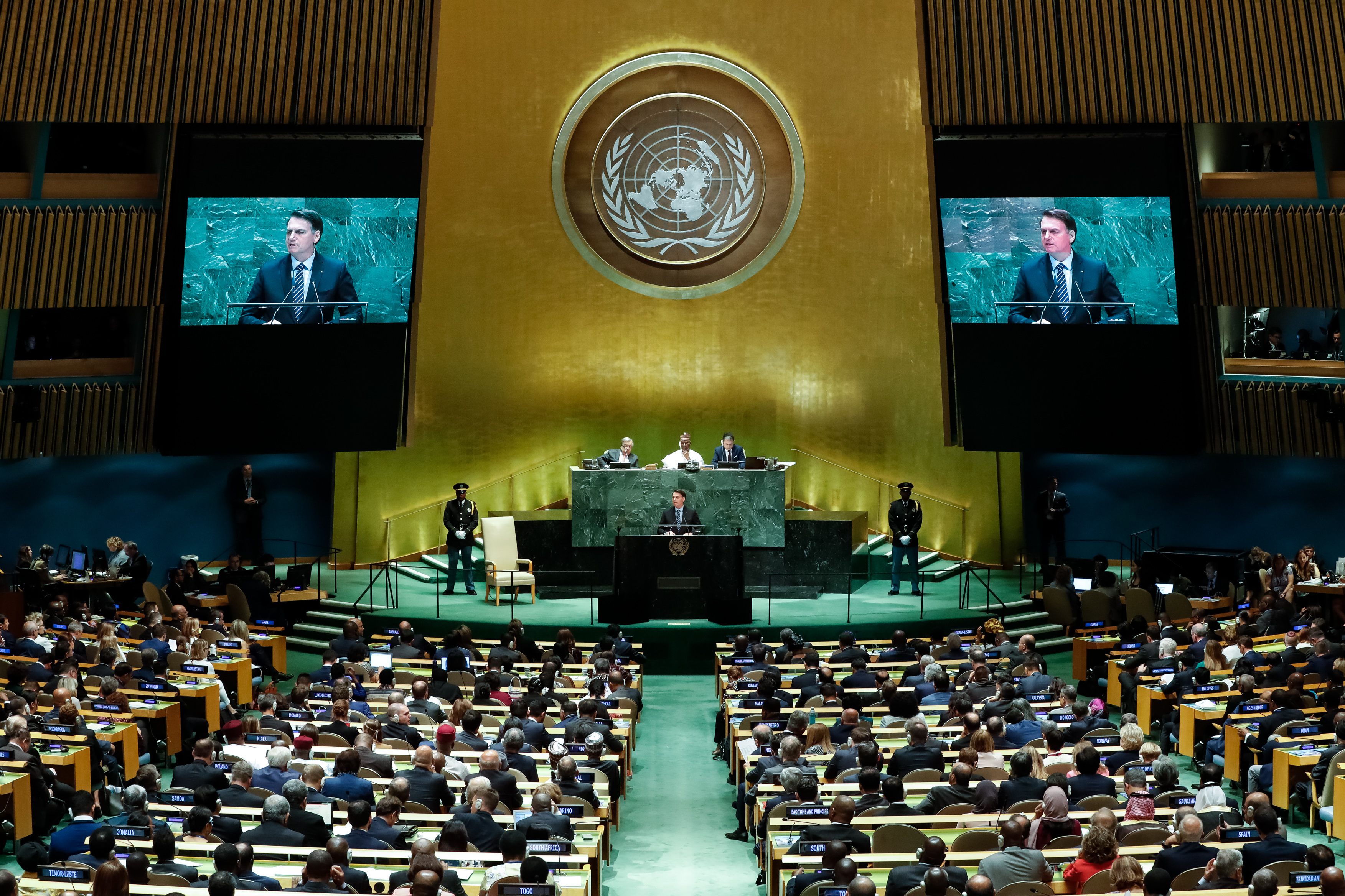 Presidente da República, Jair Bolsonaro, discursa durante a abertura do Debate Geral da Assembleia Geral das Nações Unidas (AGNU)