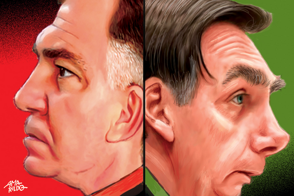 Renato Casagrande olha para um lado; Jair Bolsonaro, para o outro. . Crédito: Amarildo