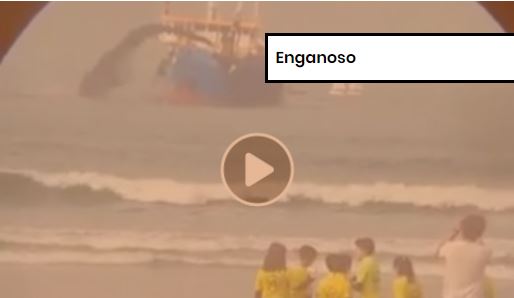 Vídeo de navio de dragagem português é enganoso ao afirmar que trata-se de derramamento de petróleo no Brasil. Crédito: Comprova