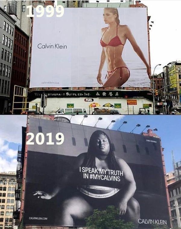 Campanha da Calvin Klein de 1999 e deste ano. Crédito: Divulgação