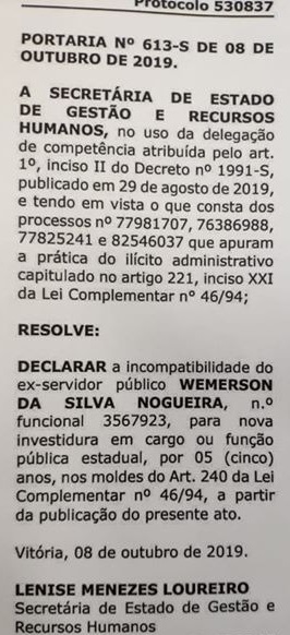 Trecho que fala da incompatibilização do