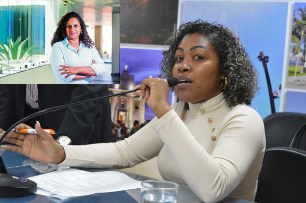 A vice-governadora Jaqueline Moraes (no alto, à esquerda) e a vereadora Patricia Crizanto. Crédito: Carlos Alberto Silva e Câmara Municipal de Vila Velha/Rayssa Rocha