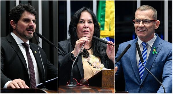 Os senadores Marcos do Val, Rose de Freitas e Fabiano Contarato