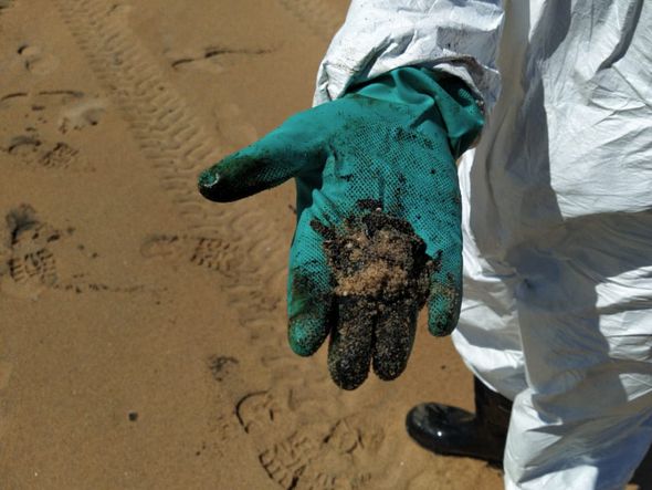 Militares recolhem fragmentos de óleo para análise em Pontal do Ipiranga, em Linhares por Eduardo Dias