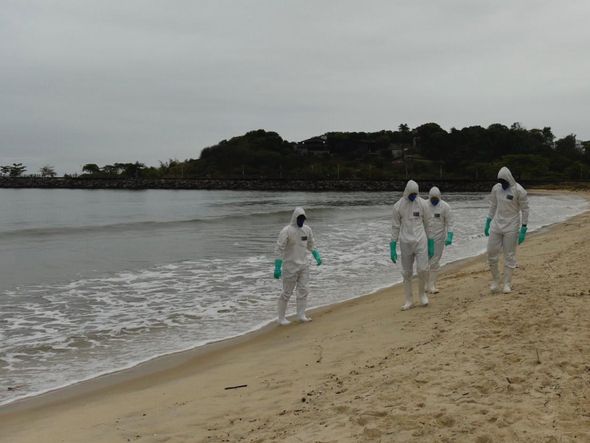 Militares da Marinha em vistoria à procura de óleo em praia de Camburi por Vitor Jubini