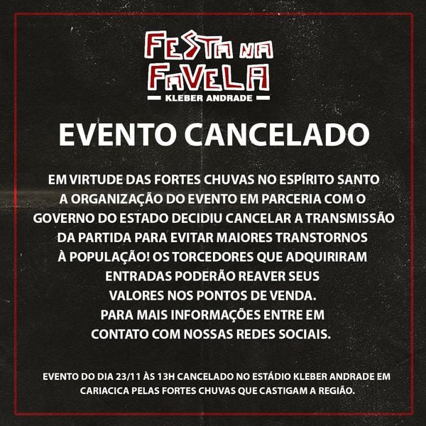 Organização divulgou uma nota explicando os motivos do cancelamento da