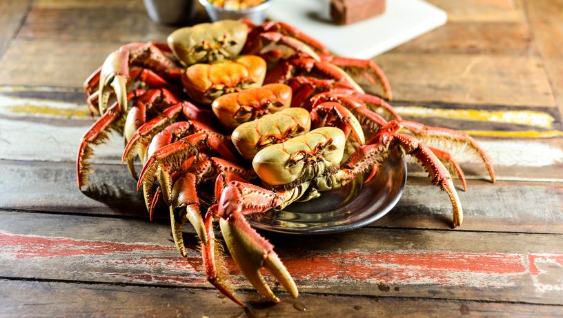 Caranguejo com farofa e vinagrete do Caranguejo do Assis