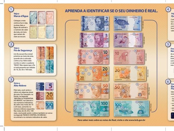 Como identificar uma cédula de Real falsa por Divulgação/Banco Central