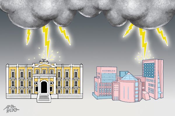 O clima anda agitado na relação do Palácio Anchieta com a Assembleia. Crédito: Ilustração: Amarildo