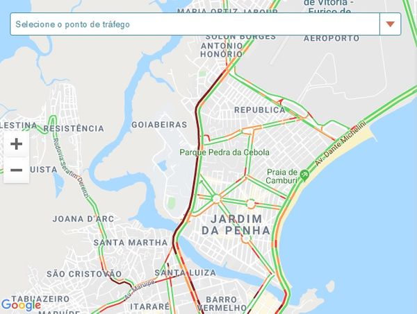 Central de Trânsito mostra congestionamento durante protesto na Ponte da Passagem, em Vitória. Crédito: Reprodução