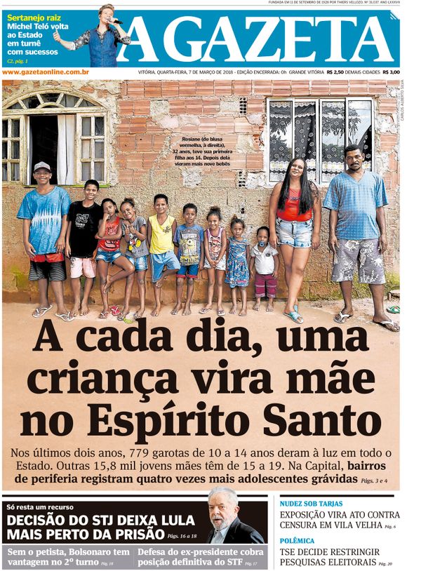 Guilherme Rodrigo Cardoso, de 10 anos, ao centro, de camisa amarela, já foi capa de A Gazeta. Crédito: Arquivo - GZ
