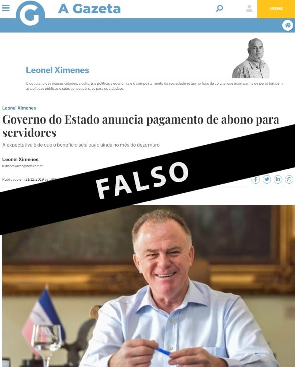 Montagem com informação falsa que circula na internet. Crédito: Reprodução