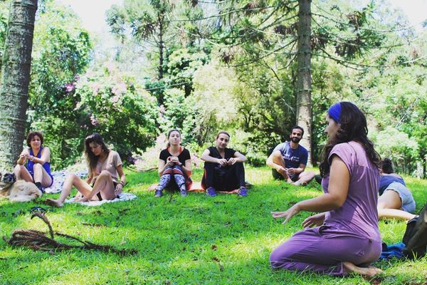 Grupo praticando Terapia Florestal em São Paulo por Divulgação/Leo Cabral