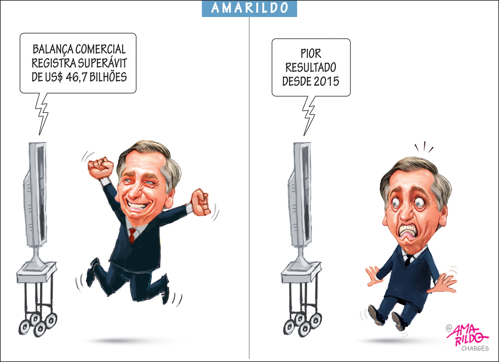 Charge do Amarildo: Bolsonaro e o superávit de US$ 46,7 bilhões ...