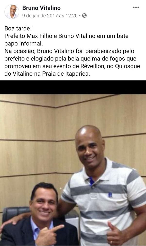 Max Filho e Bruno Vitalino reunidos . Crédito: Reprodução/Facebook