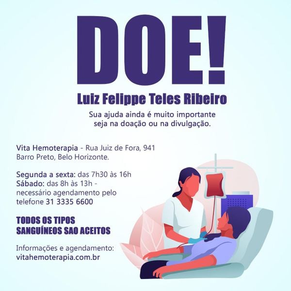 Amigos pedem por doação de sangue para Luiz Felippe, capixaba internado. Crédito: Reprodução