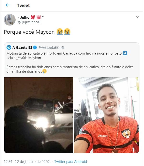 Amigos lamentam morte de motorista de aplicativo nas redes sociais por Montagem/Internet