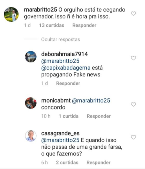 Perfil do governador do Estado no Instagram respondeu seguidores. Crédito: Reprodução/Instagram