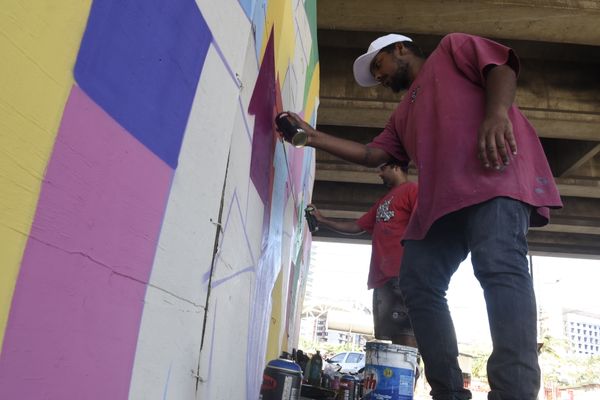 Data: 31/01/2020 - ES - Vitória - Murais coloridos pintados nos pilares da 3ª ponte pelos grafiteiros Handerson Chic e Fernando Sklu. A idéia partiu de Handerson, que teve o apoio do projeto A Arte é Nossa da PMV por Carlo Alberto Silva