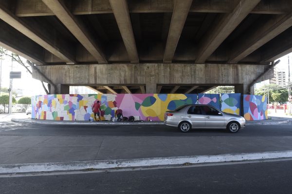 Data: 31/01/2020 - ES - Vitória - Murais coloridos pintados nos pilares da 3ª ponte pelos grafiteiros Handerson Chic e Fernando Sklu. A idéia partiu de Handerson, que teve o apoio do projeto A Arte é Nossa da PMV por Carlo Alberto Silva