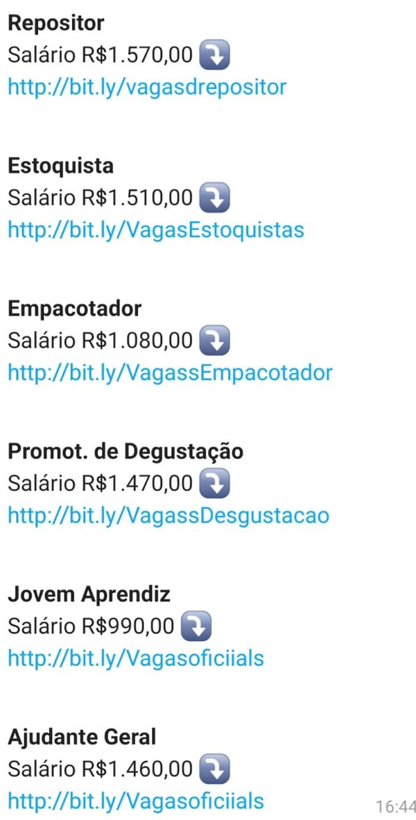 Fake: mensagem compartilhada divulga vagas para suposta nova loja, que na verdade não existe por Reprodução/WhatsApp
