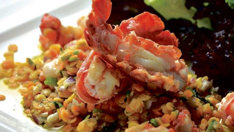 Salada de lentilha rosa e lagostim da chef Sylvia Lis