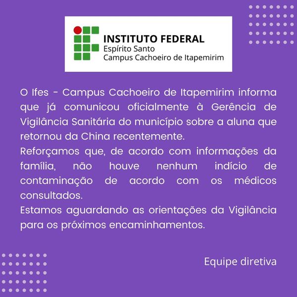 Nota Ifes de Cachoeiro de Itapemirim. Crédito: Divulgação/Ifes