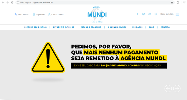 Comunicado no site da empresa. . Crédito: Reprodução