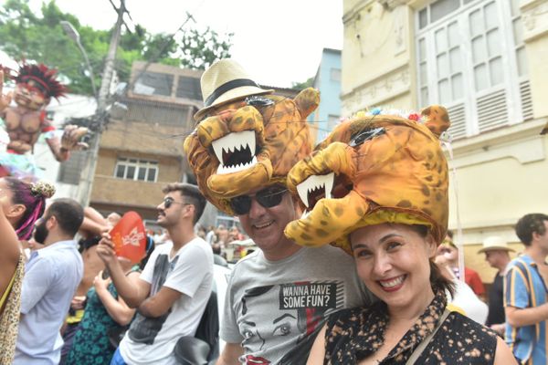 Dani Abreu e o marido, Emílio, curtindo o Bloco Amigos da Onça