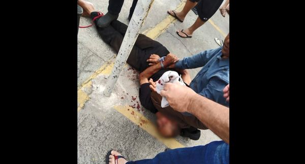 Homem foi amarrado até a chegada da polícia . Crédito: Reprodução/TV Gazeta