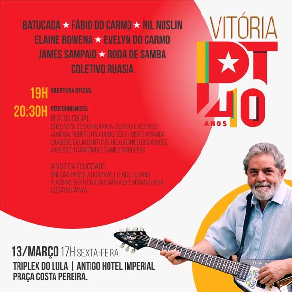 O convite para a festa que seria realizada pelo PT hoje à noite em Vitória. Crédito: Reprodução da internet