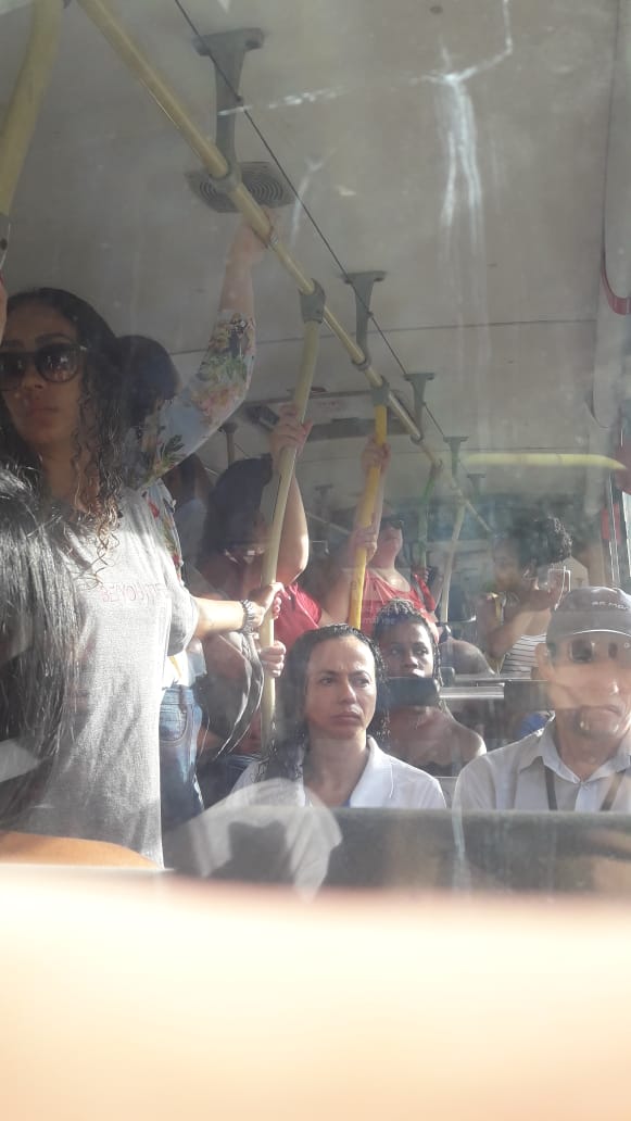 Passageira relata atrasos e ônibus lotados após retirada de carros sem ar-condicionado. Crédito: Malany Gasparini Dias Jaeger