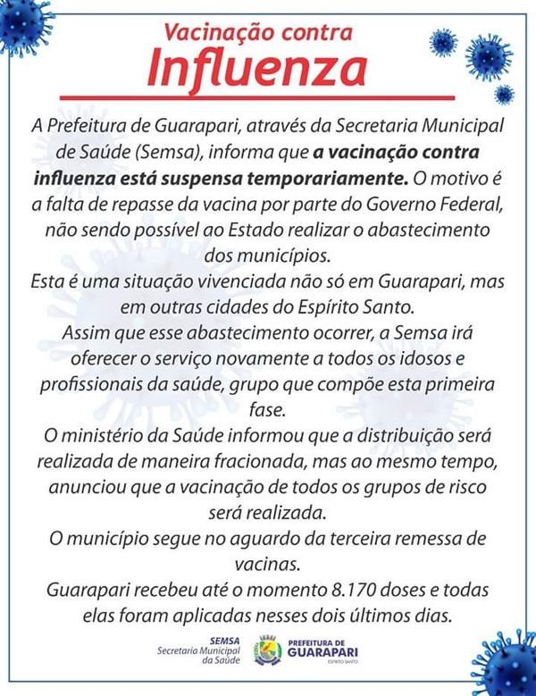 Comunicado feito pelo órgão nesta terça-feira (24)