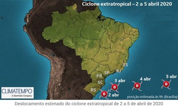 Mapa mostra descolamento estimado do ciclone