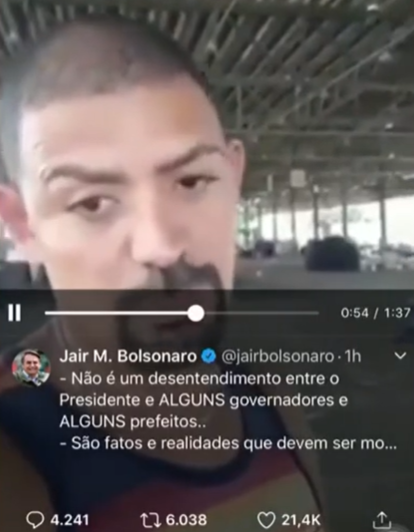 Vídeo compartilhado por Bolsonaro nas redes sociais era falso