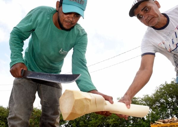 Vendedor limpando o palmito. por Carlos Alberto Silva