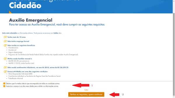 Site e aplicativo para fazer o cadastro e receber o benefício de R$ 600