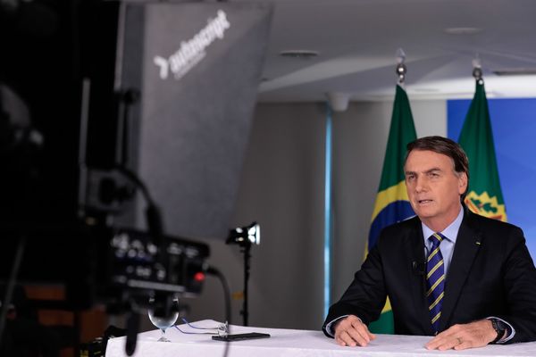 Presidente Jair Bolsonaro em gravação de pronunciamento