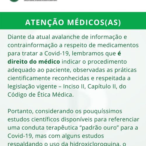 Conselho Regional de Medicina alerta que, para o tratamento, as contraindicações do remédio devem ser levadas em consideração