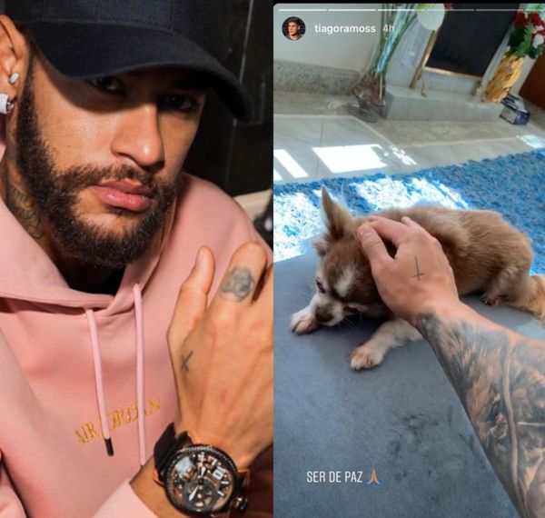 Neymar e o enteado, Tiago Ramos, têm mesma tatuagem na mão direita