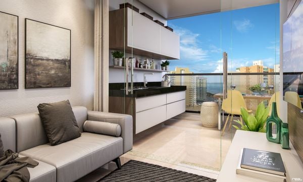 Varanda da unidade de dois quartos do Village Park Residencial, na Praia de Itaparica