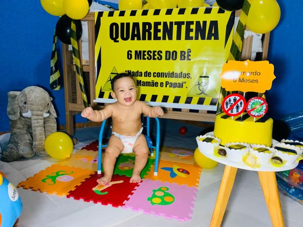 Festinha do Bernardo contou com cenário sobre a quarentena; bolo foi de doce de leite com coco por Acervo pessoal