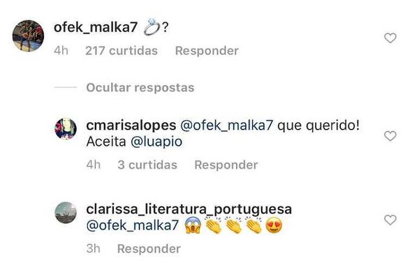 Ofek Malka publica emoji de anel de noivado e interrogação em foto de Luana Piovani
