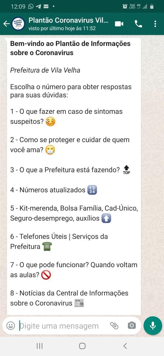 Via whatsapp: Robô vai ajudar na prevenção ao coronavírus em Vila Velha